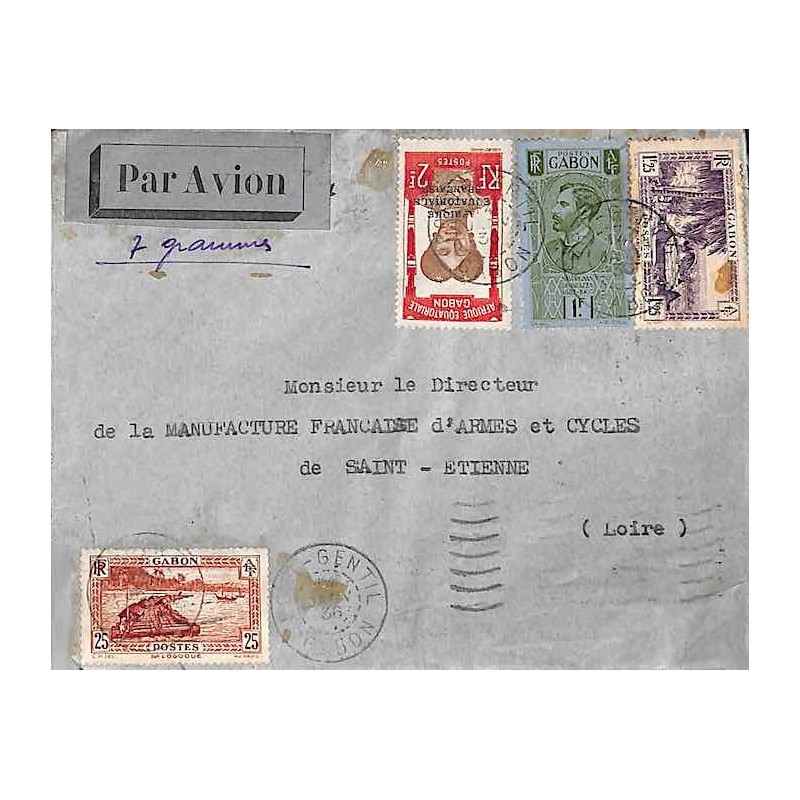 1936 lettre avion 4 f. 50  Oblitération PORT-GENTIL  A.E.F.