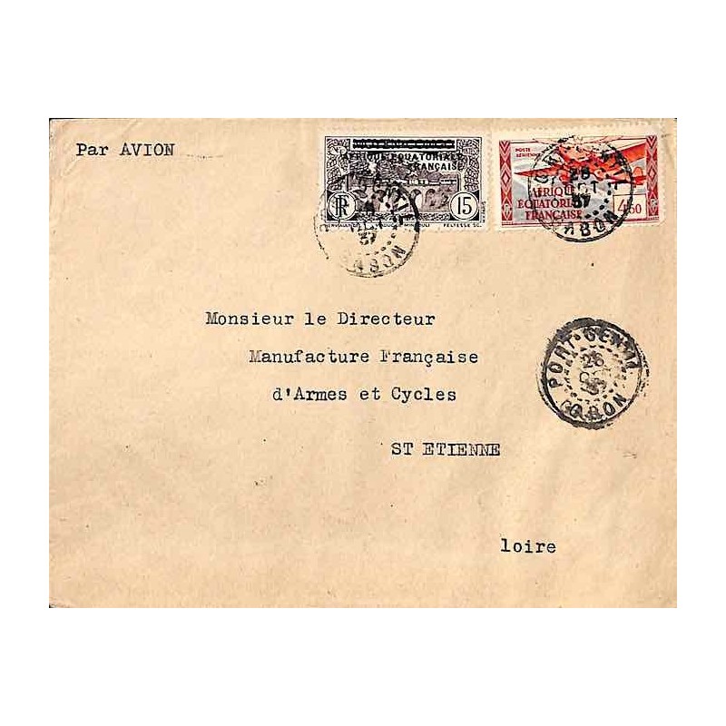 1937 lettre 4 f. 65  avion PORT-GENTIL GABON