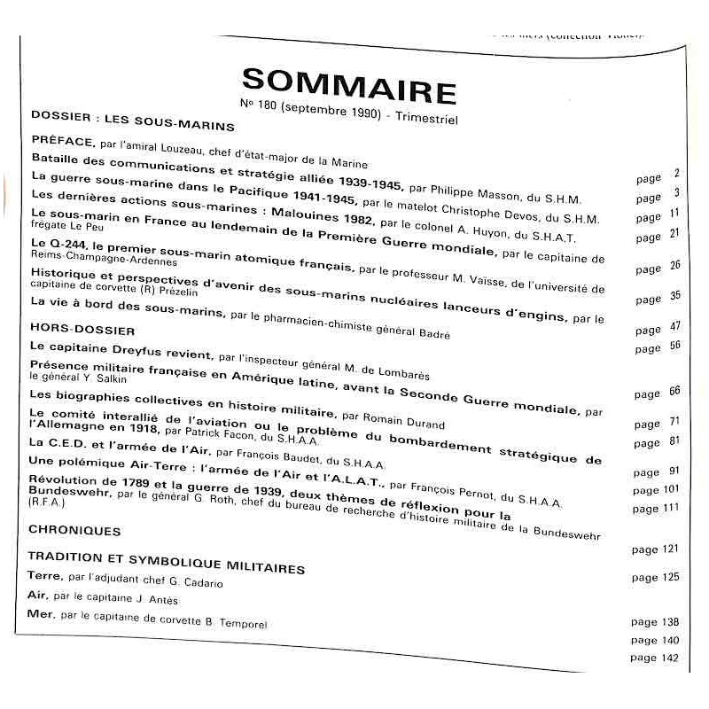 REVUE HISTORIQUE DES ARMEES, 1990, n° 3 : les sous-marins