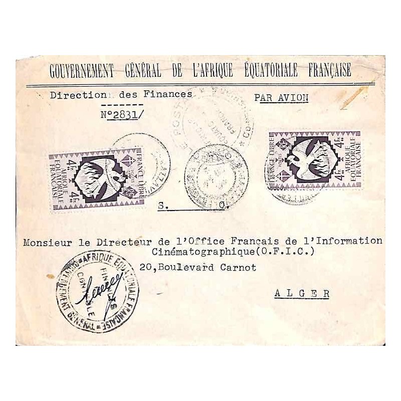 1944 Lettre de service officiel avion pour l’Algérie à 8 f