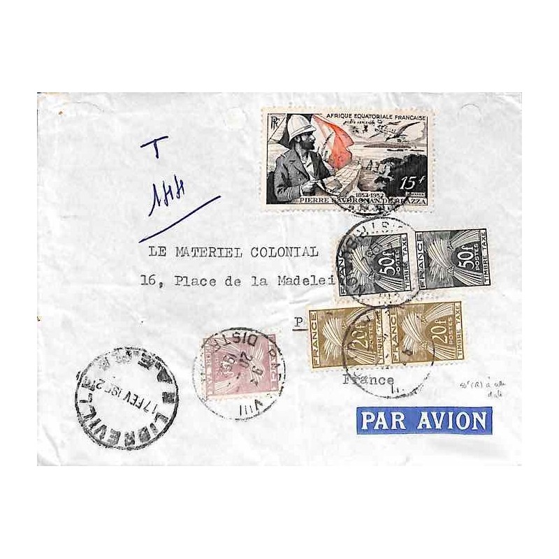1952 Lettre avec AEF PA 55 Taxe France 144 f.