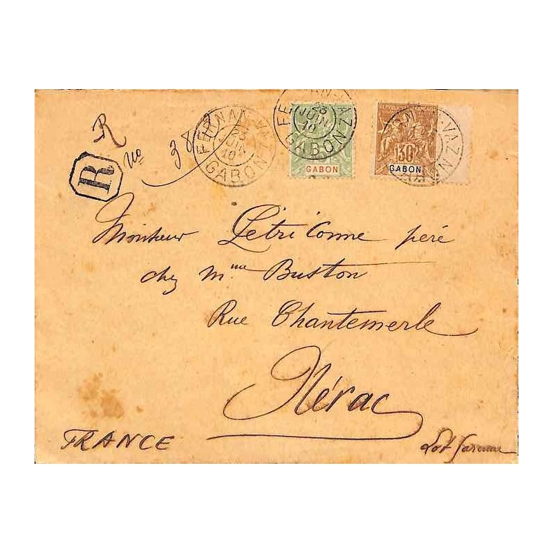 1910 Devant de lettre recommandée de FERNAN - VAZ  GABON