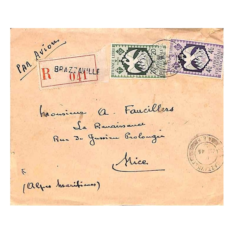 1946 Lettre à 4 f. 20 de BRAZZAVILLE A.E.F