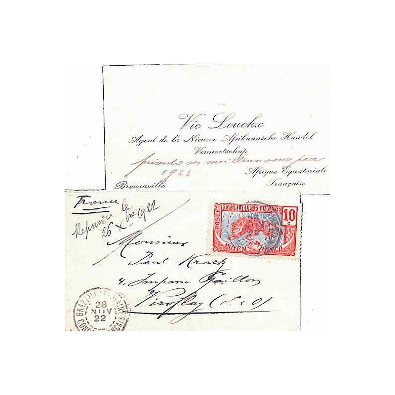 1922 carte de visite Oblitération BRAZZAVILLE-PLAINE CONGO-FRANCAIS