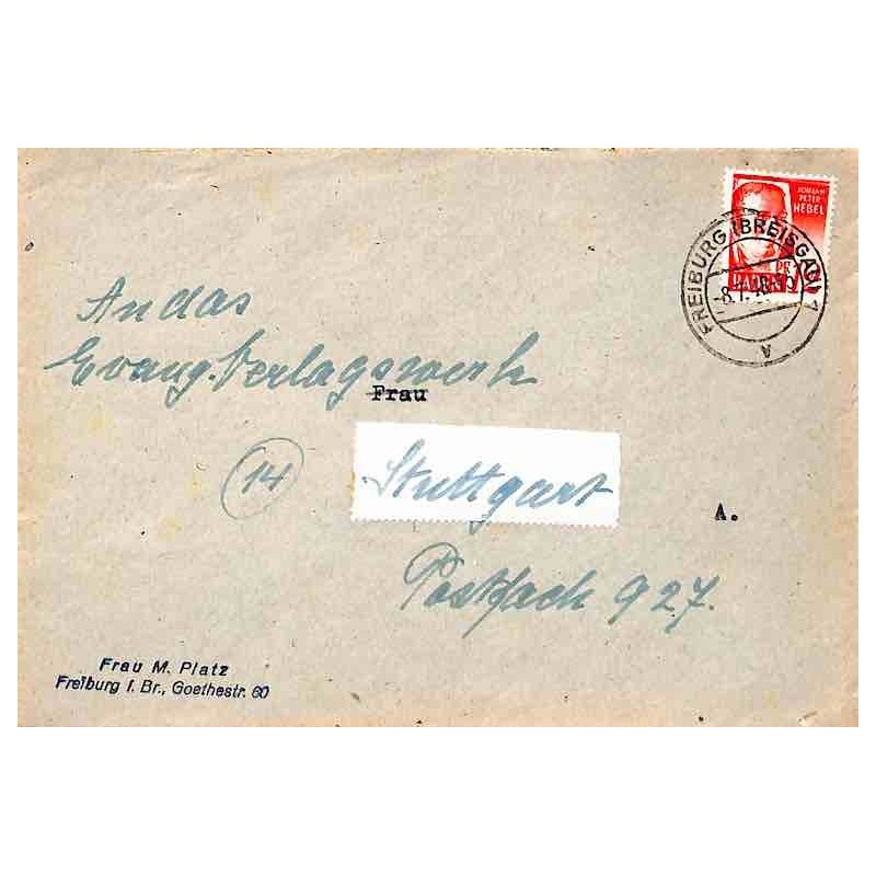 1949 Lettre 20 Pf. Oblitération BADEN-BADEN 1