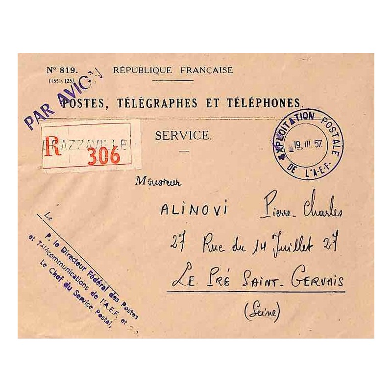 EXPLOITATION POSTALE DE L’A-E-F  1957