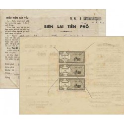 12 $ en timbres fiscaux généraux au verso quittance 1969 Viet-Nam Cong-Hoa