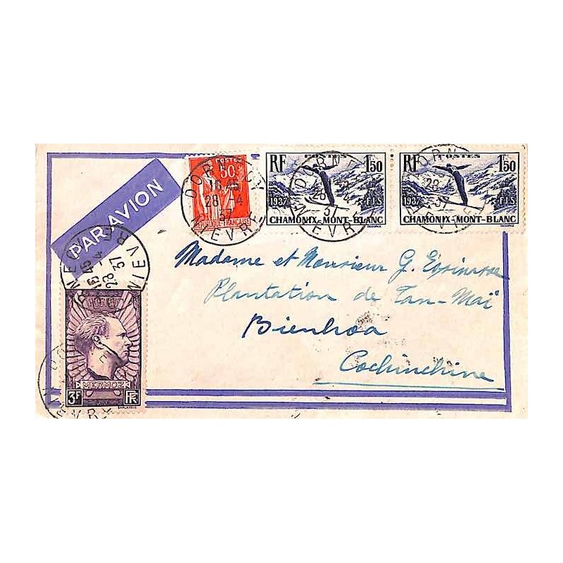 1937 - Lettre par avion de France pour l'Indochine à 6 f. 50