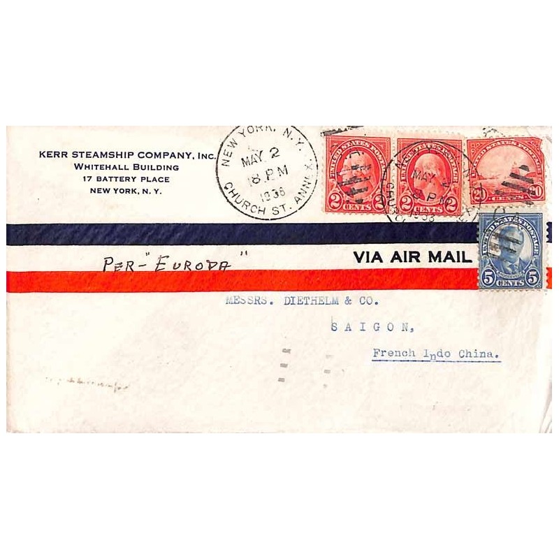 1936 Lettre par avion des USA pour Saigon