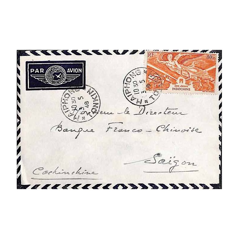 1948 Lettre 80 c par PA 39 Oblitération HAIPHONG TONKIN