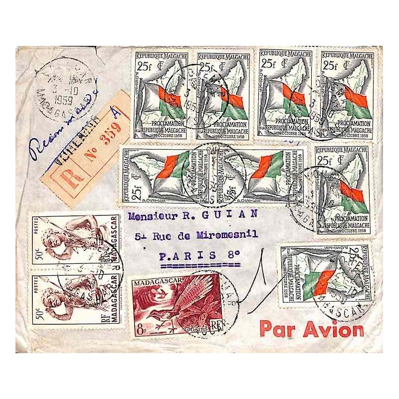 1959 Lettre à 259 F Oblitération VOHEMAR MADAGASCAR