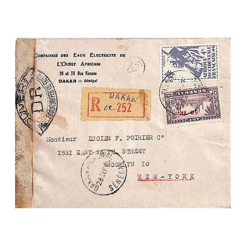 1945 Lettre avion pour les USA Affranchissement  AOF 17 Sénégal 195