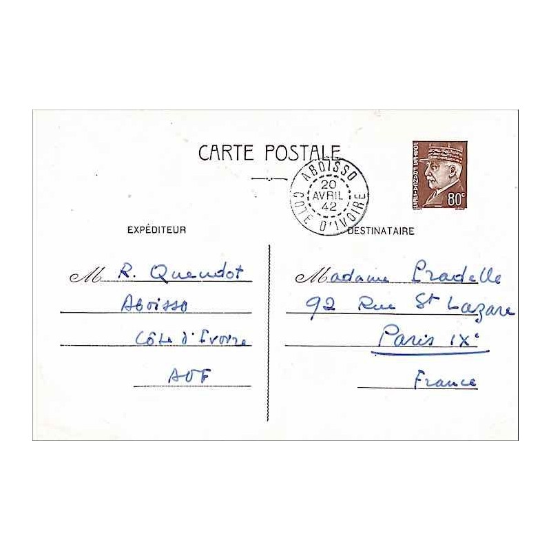 Carte postale interzones Pétain 80 c.