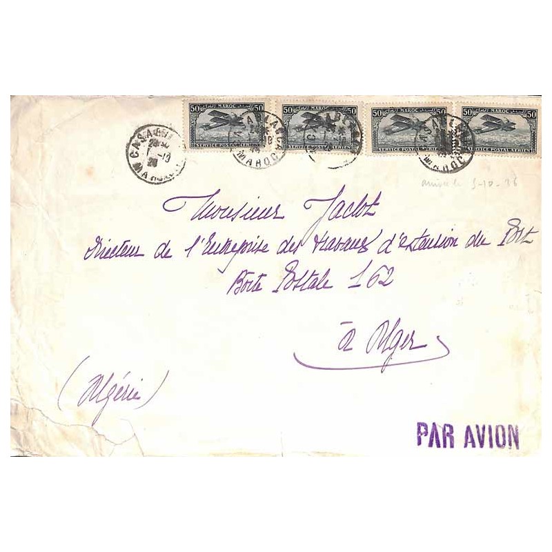 1926 Lettre à 2 f. pour Alger de CASABLANCA MAROC