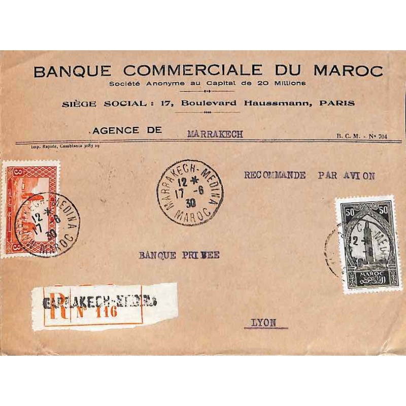 1930 Lettre 3 f 50 de MARRAKECH-MEDINA MAROC
