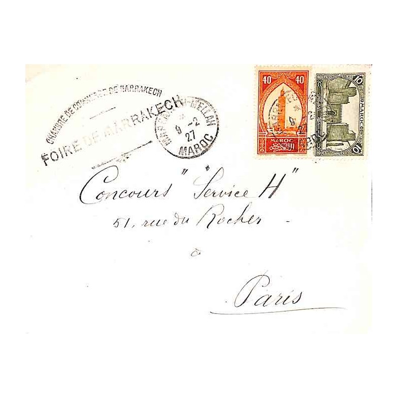 1927 Lettre 50 c  Oblitération MARRAKECH-MELLAH MAROC