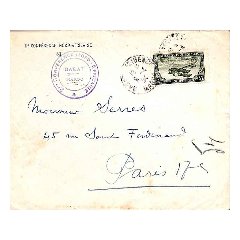 1924 Lettre de la IIè Conférence Nord-Africaine Oblitération RABAT RESIDENCE MAROC