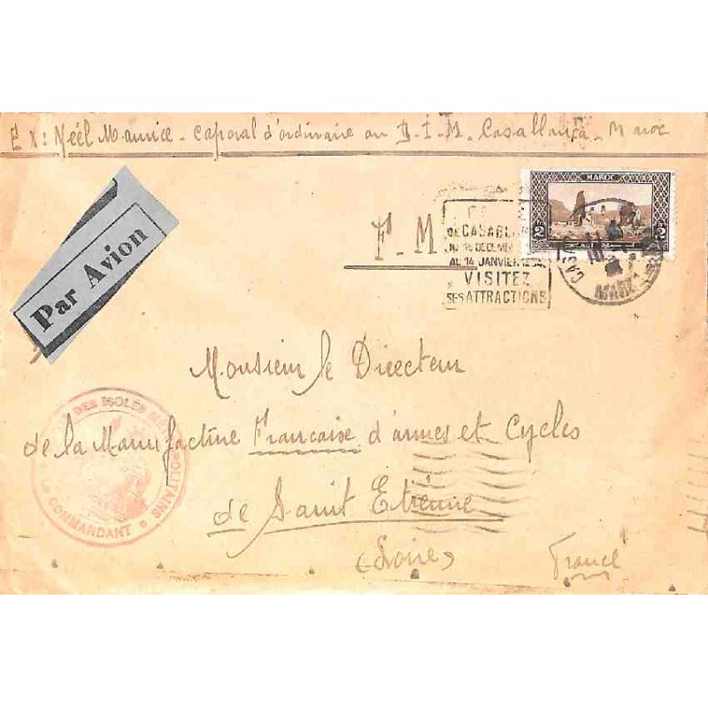 1934 Lettre FM avion 2 f. Daguin FOIRE DE CASABLANCA