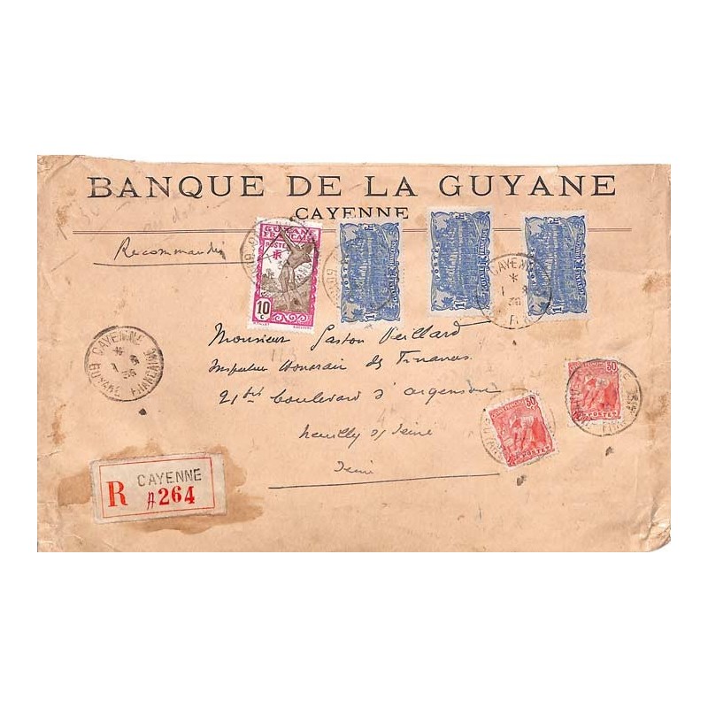 1938 Lettre chargée Affranchissement à 3 f 70 de CAYENNE