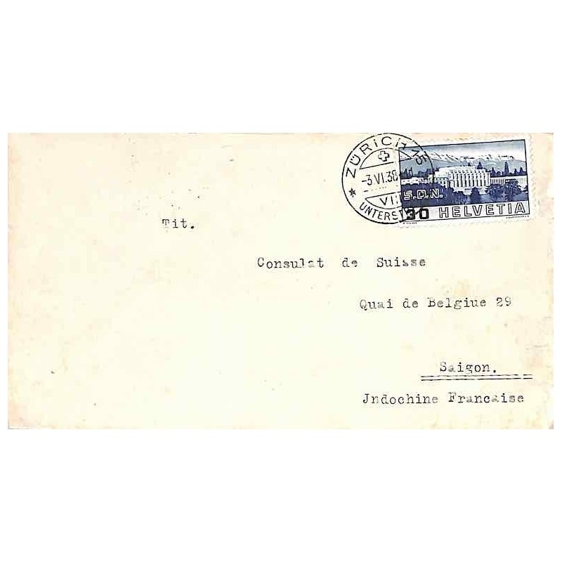 Enveloppe de Zürich Suisse pour Saigon 1938