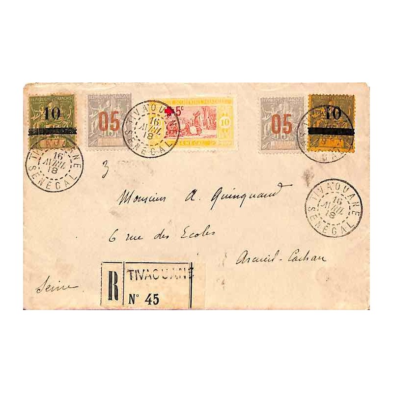 1918 Lettre 35 c Oblitération TIVAOUANE SENEGAL