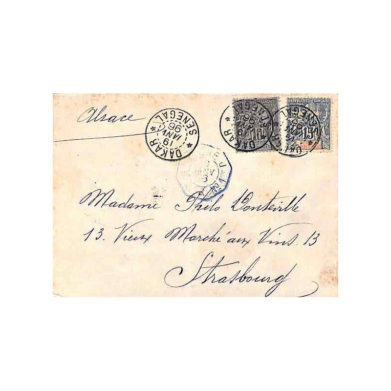 1896 lettre pour l'Alsace à 25 c Oblitération  DAKAR * SENEGAL *