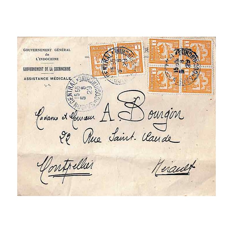 1929 Lettre Affranchissement 127 (x6) Oblitération SAIGON CENTRAL
