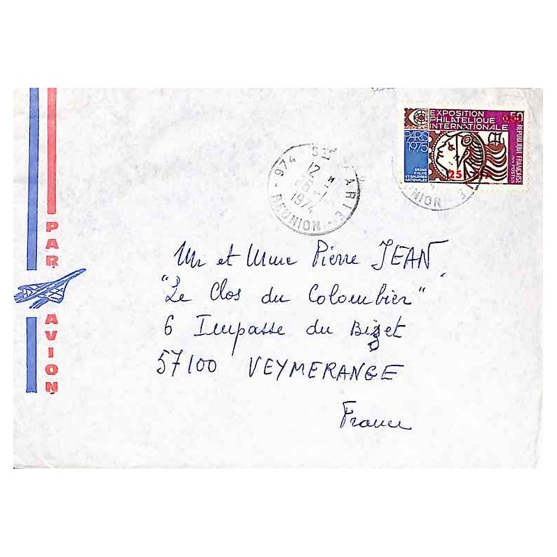 1974 Lettre avion à 25 F de Ste MARIE 974 - REUNION -