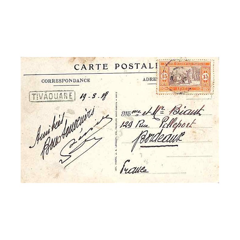 TIVAOUANE cachet linéaire de gare 1918