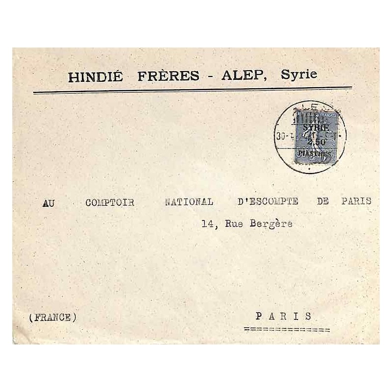 1924 Lettre 2,50 P. Oblitération ALEP