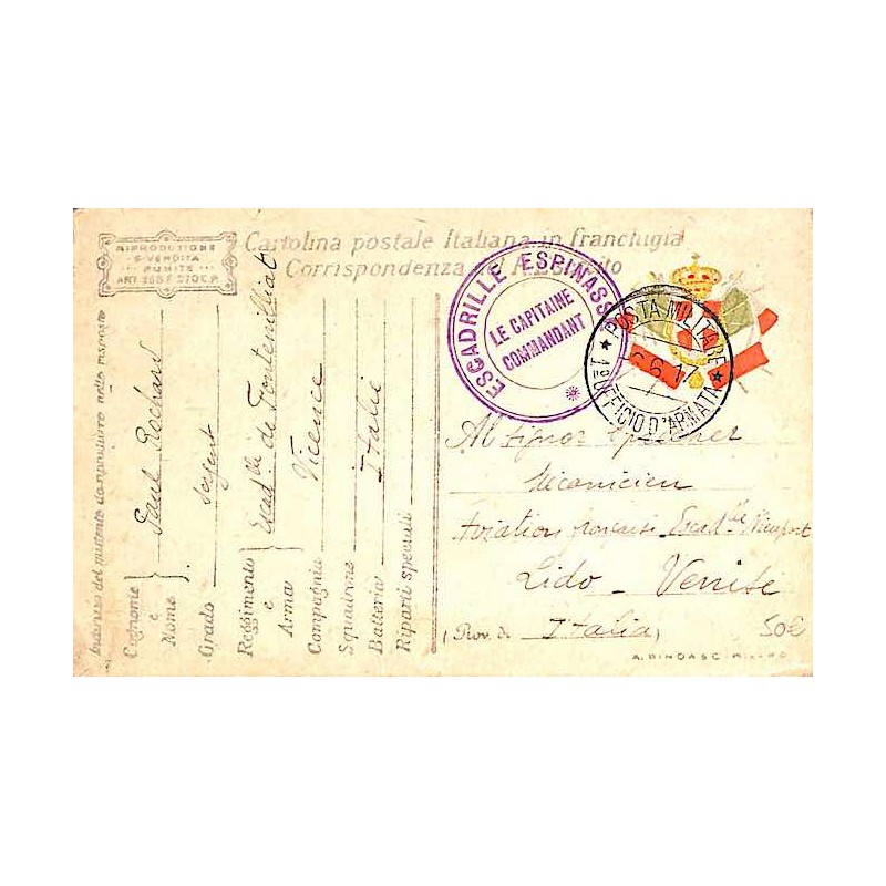 1917 ESCADRILLE ESPINASSE * LE CAPITAINE * Cachet violet