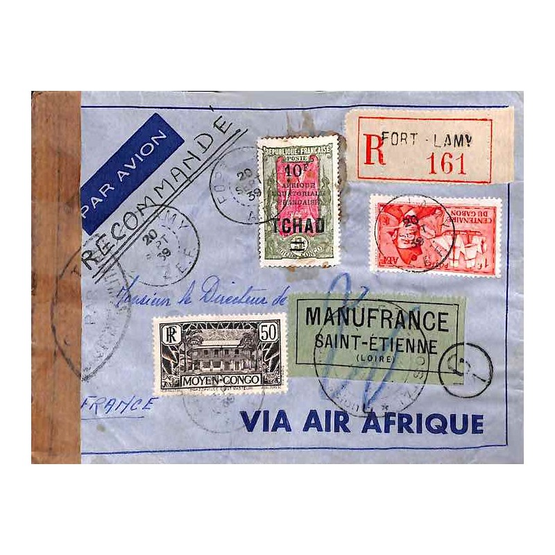 1939 Lettre à 4 f. 15  de FORT-LAMY A.E.F.