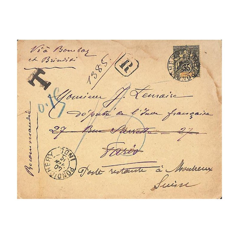 1907 Lettre Affranchie à 35 c. pour la Suisse