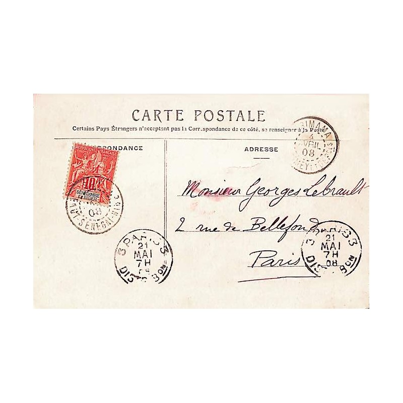 1908 Carte postale datée de Say affranchie Sénégambie et Niger 5