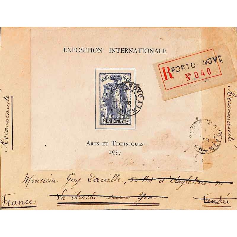 1938  Lettre affranchie avec le bloc feuillet 1