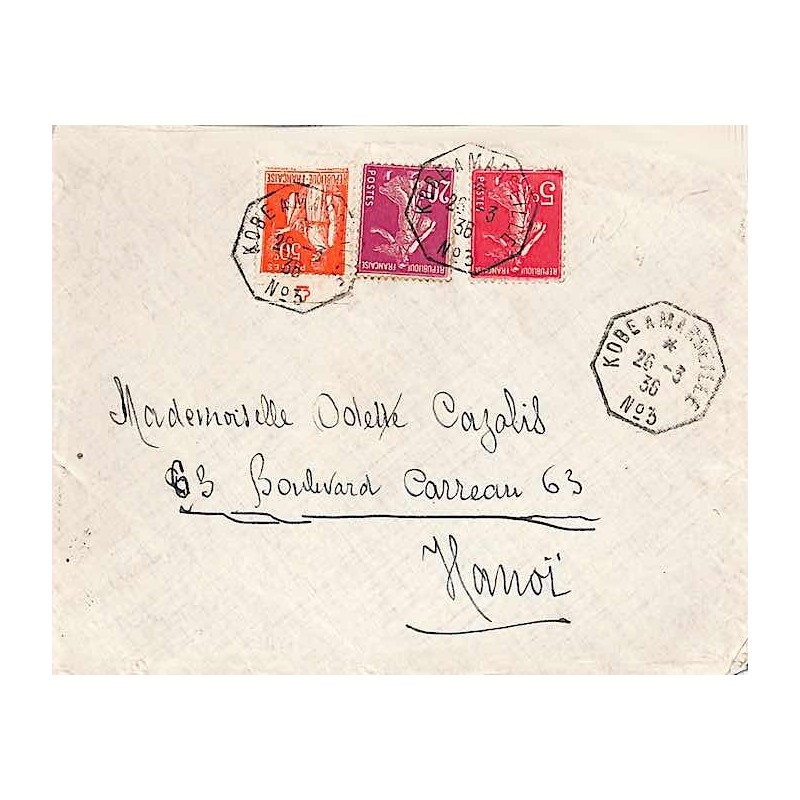1936 Enveloppe pour Hanoi Oblitération KOBE A MARSEILLE N° 3
