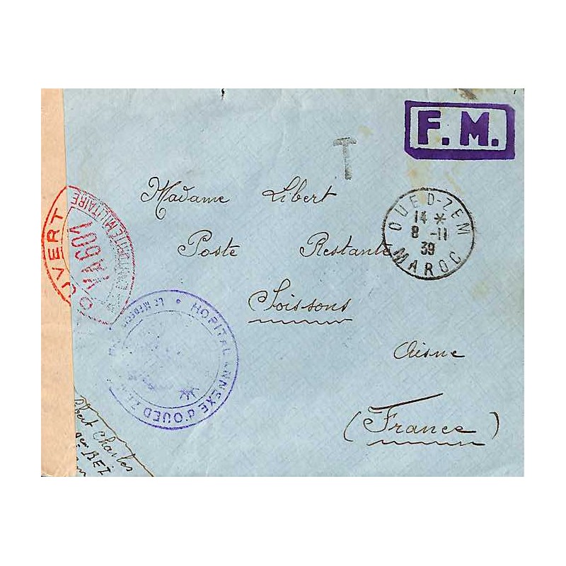 1939 Cachet HOPITAL ANNEXE d’OUED ZEM * Le Médecin Chef * Déesse