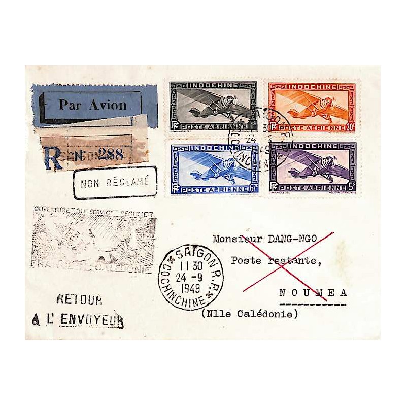 1949 Cachet OUVERTURE DU SERVICE REGULIER FRANCE - Nelle CALEDONIE