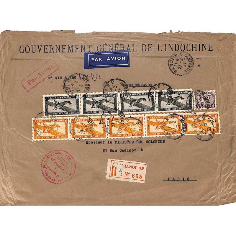 1937 Enveloppe officielle avion recommandée à 14 $ 05