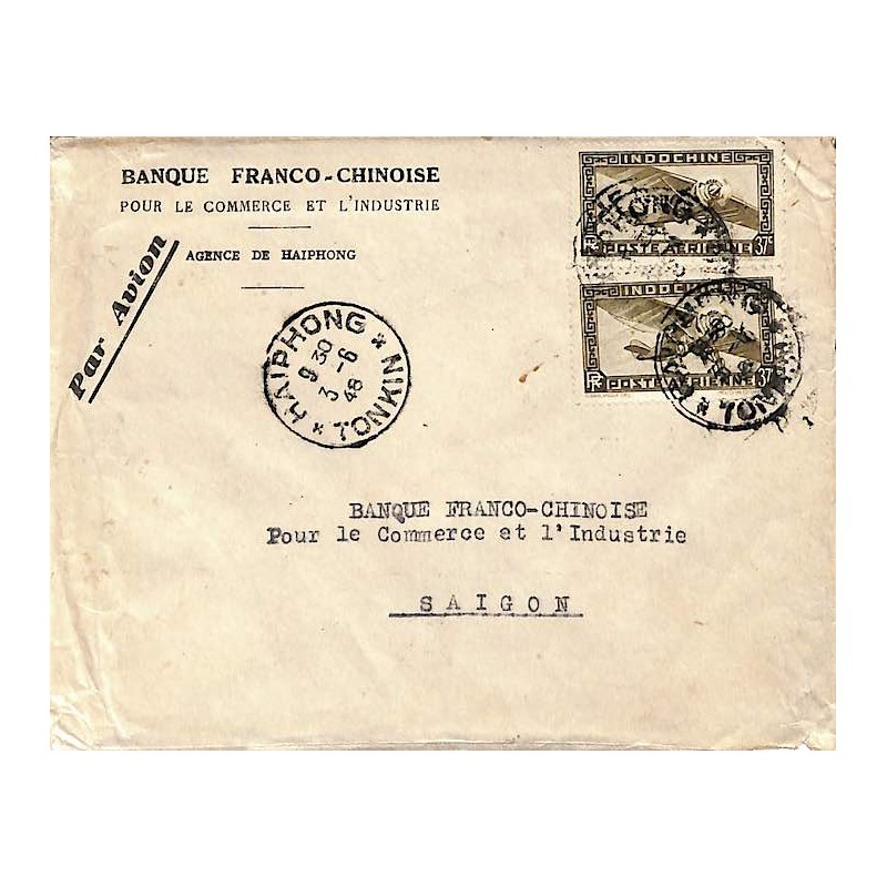 1948 Lettre à 74 c Oblitération HAIPHONG * TONKIN *