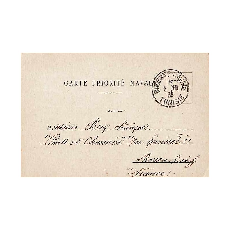 1939  Timbre à date BIZERTE - NAVAL  TUNISIE