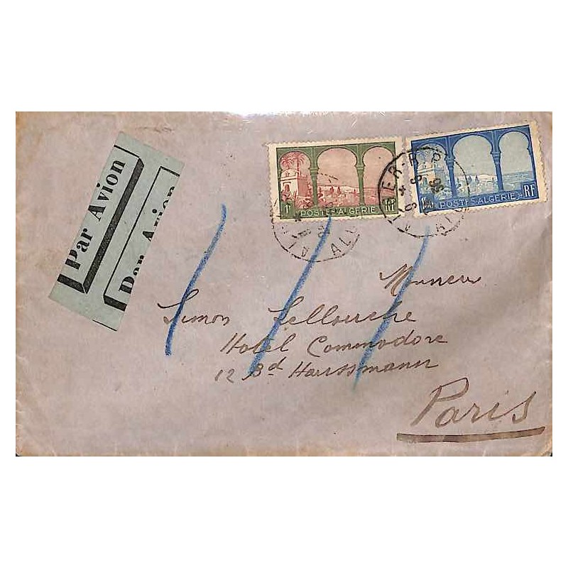 1936 Lettre à 2 F. 50 Oblitération ALGER R.P.