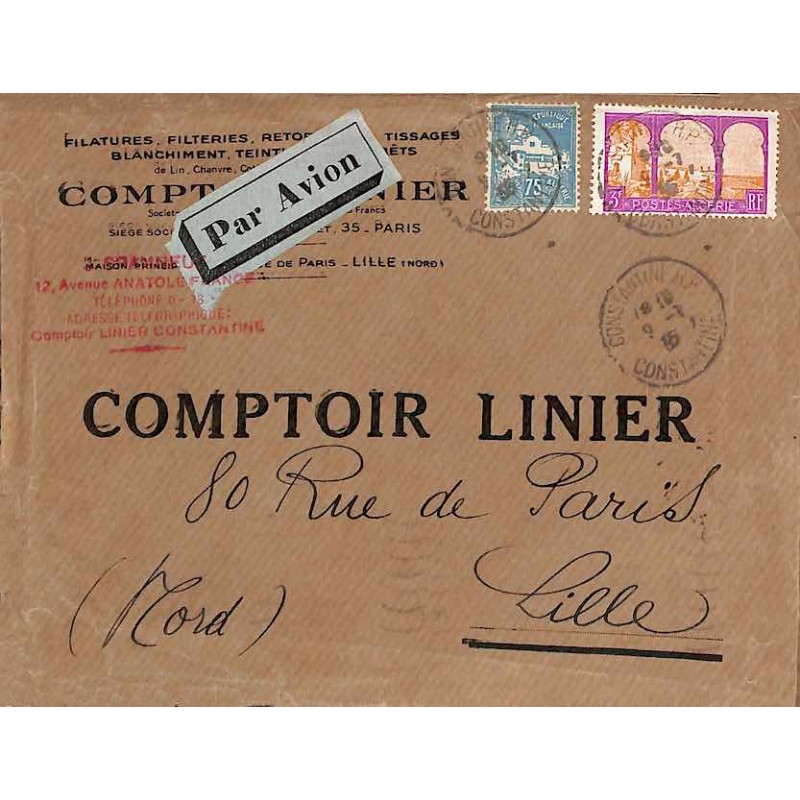 1935 Lettre Affranchie 3 F. 75 Oblitération CONSTANTINE