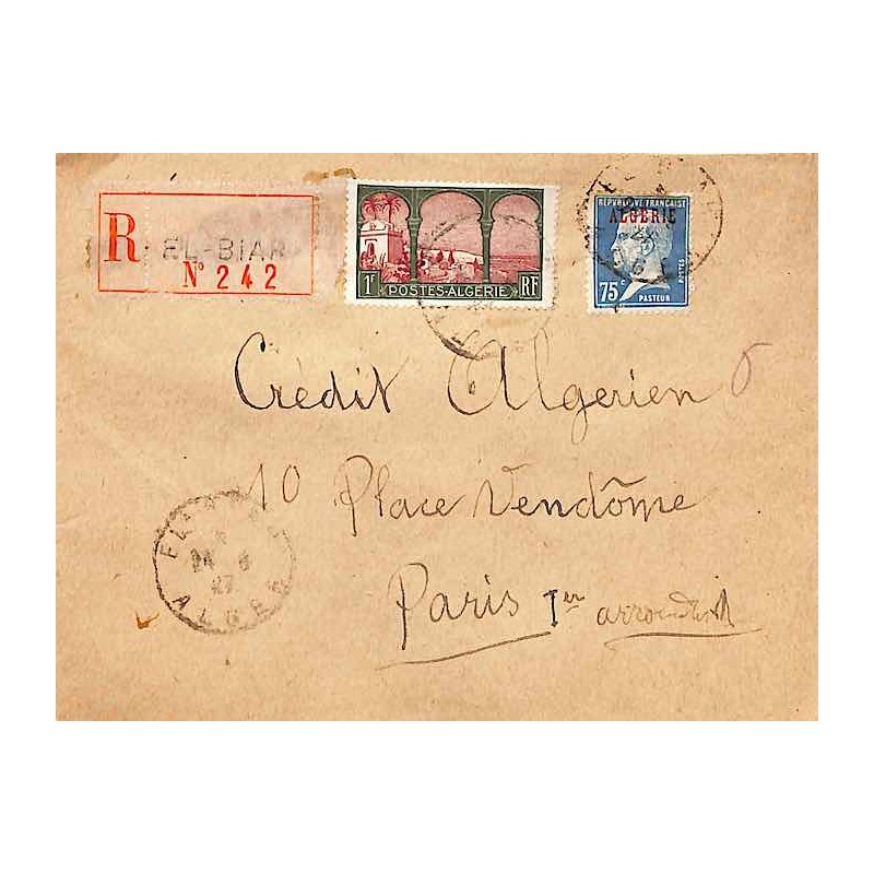 1927 Lettre à 1 F. 75 Oblitération EL-BIAR ALGER