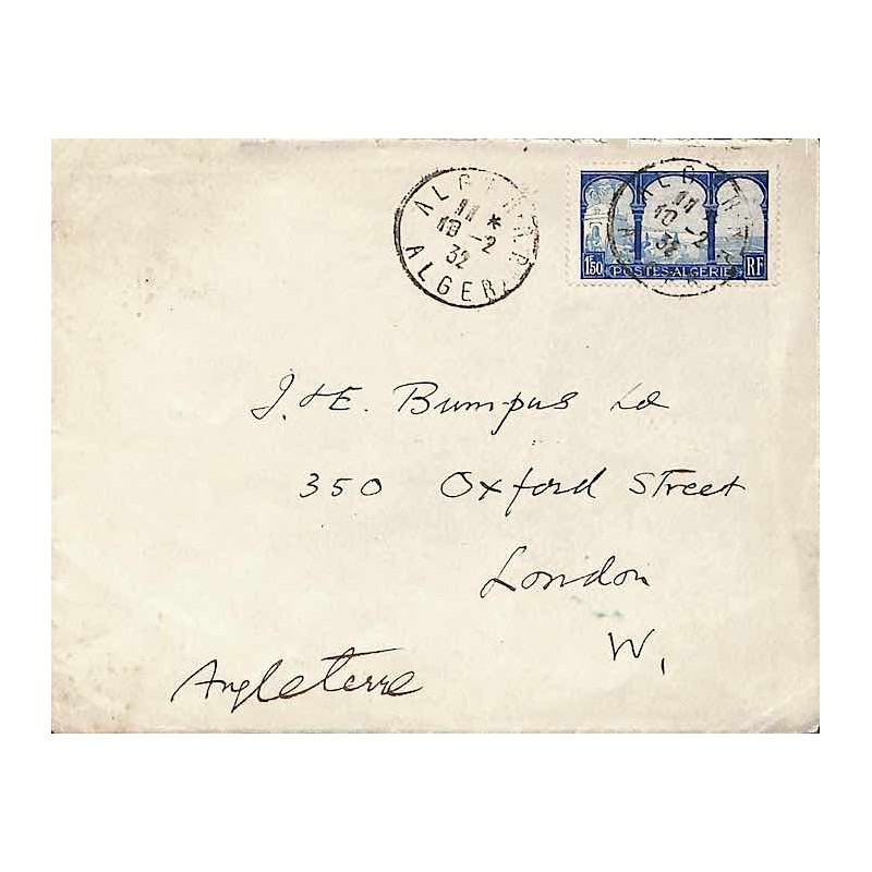 1936 Lettre pour la Grande Bretagne Affranchissement à 1 F