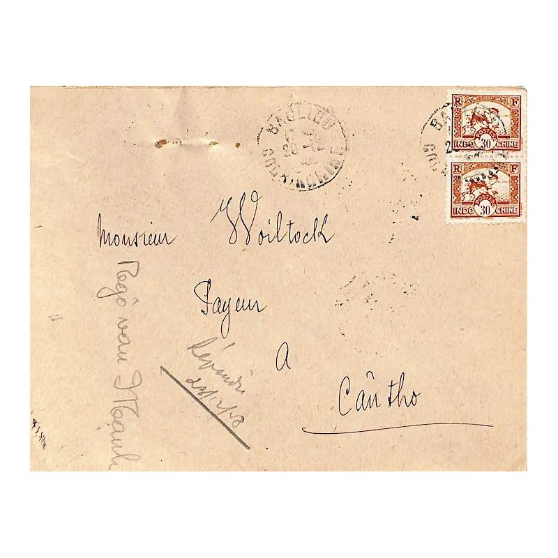 1948 lettre 60 c Oblitération BACLIEU COCHINCHINE