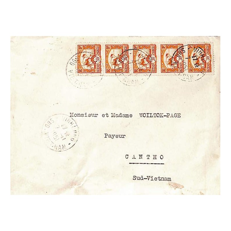 1951 lettre 1 $ 50 Oblitération VINHLONG - SUD VIETNAM -