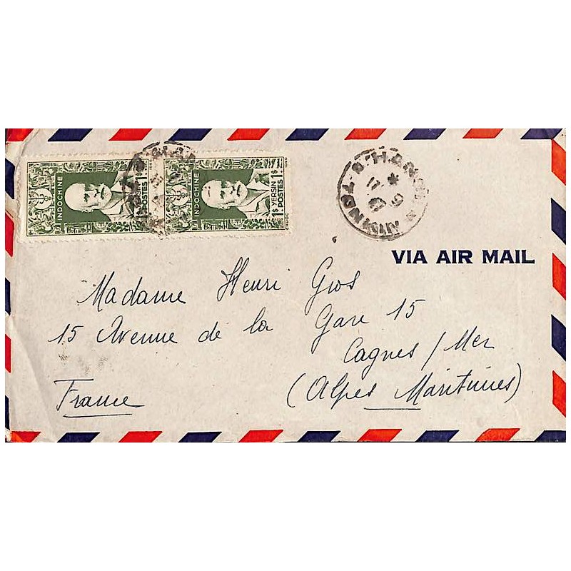 1947 lettre 2 $ Oblitération HANOI * TONKIN *