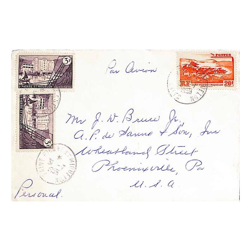 1955 Lettre avion pour les USA à 26 f.