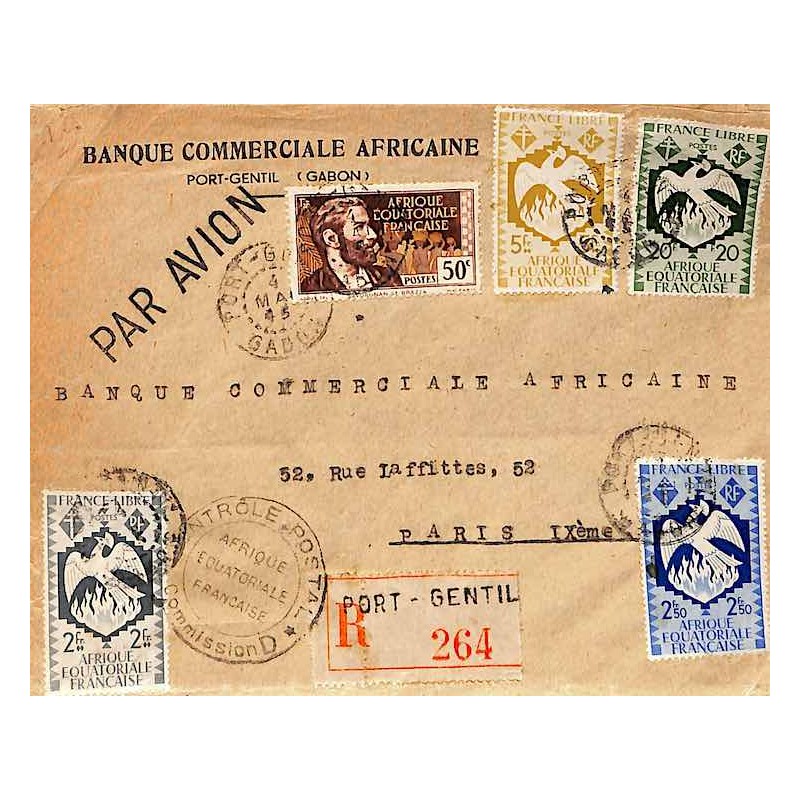 1945 Lettre à 10 f. Oblitération PORT-GENTIL  GABON